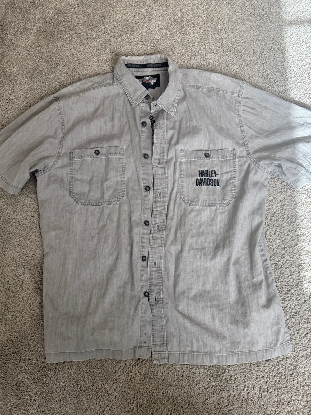Harley-Davidson Light Gray Short Sleeve Button-Down Shirt
